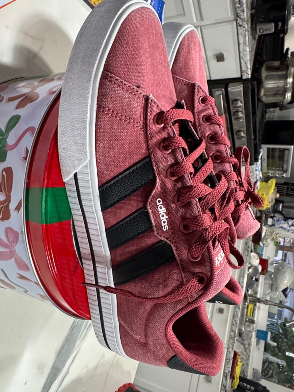 adidas Burgundy Canvas Sneakers with Black Stripes